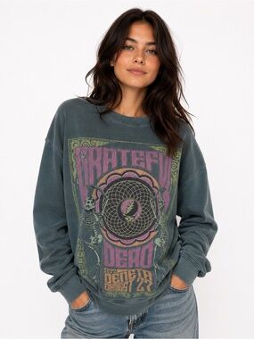 Grateful Dead Green Graphic Sweatshirt with Pink and Yellow Print
